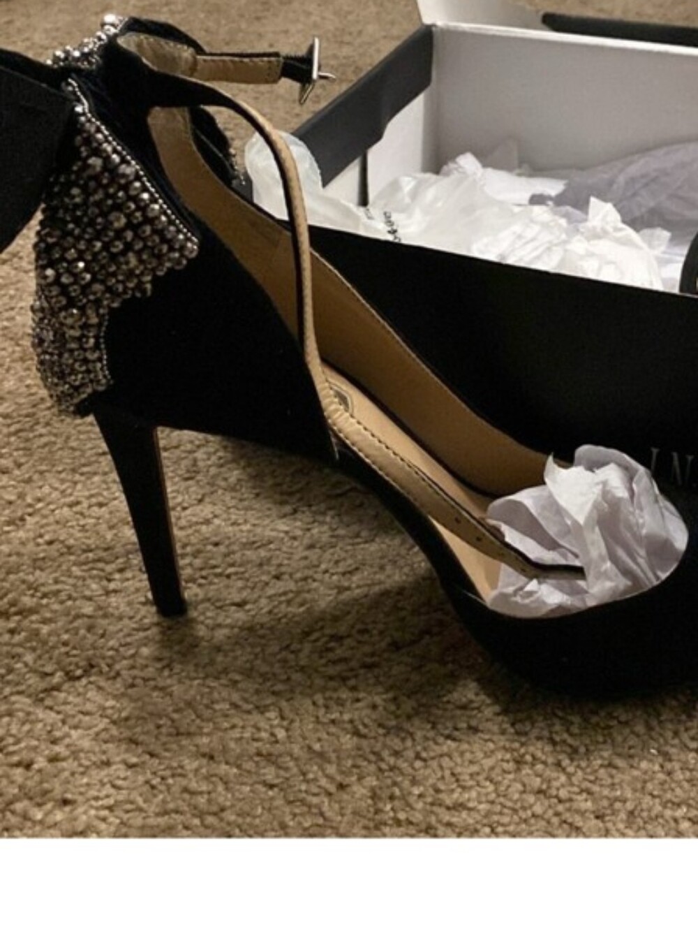 Black Bow Suede Studded Ankle-Strap Stiletto Heels - Like NEW! - Picture 4 of 5